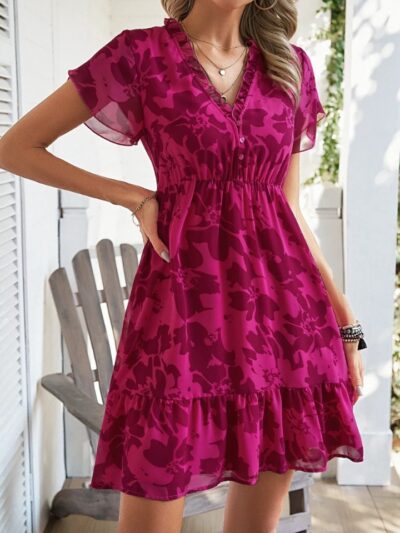 Robe mi-longue lin élégante bordeaux été