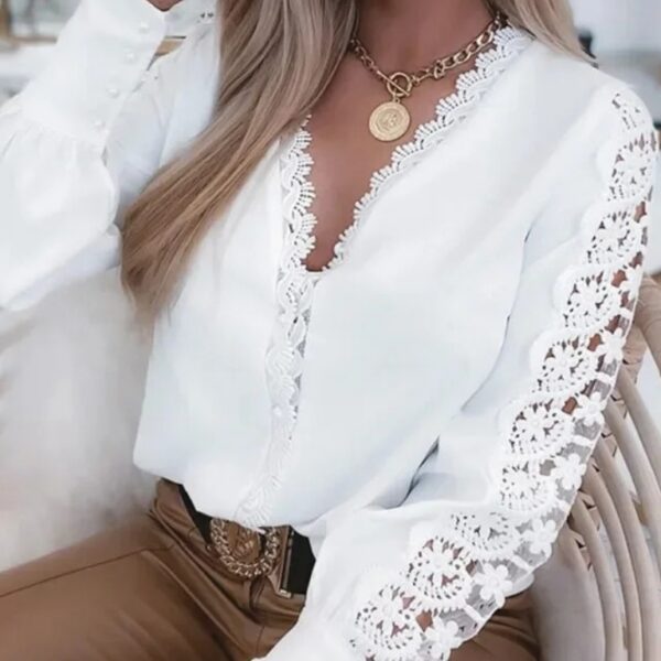 Chemisier dentelle blanc vintage manches longues