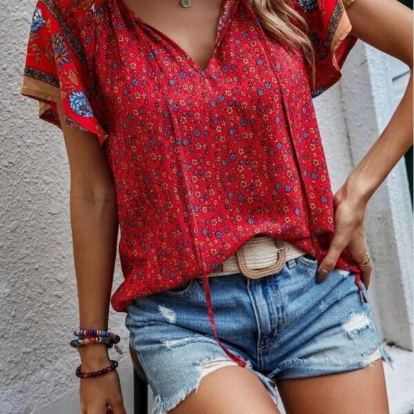 Chemisier femme imprimé manches courtes décontracté chic
