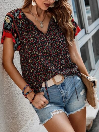 Chemisier femme imprimé manches courtes décontracté chic