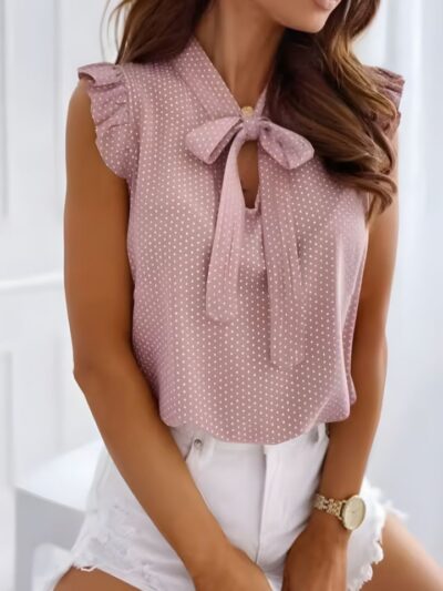 Chemisier femme sans manches col noeud élégant