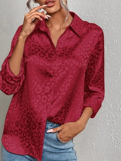 Chemisier léopard satin manches longues vintage