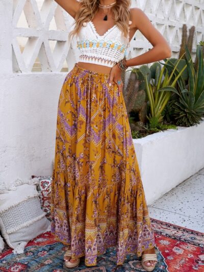 Jupe longue bohème femme polyester élégante