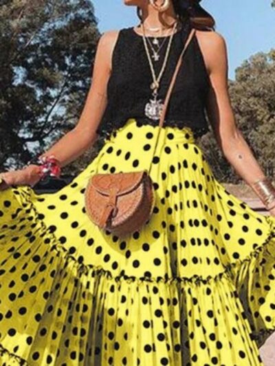 Jupe longue bohème à pois élégante