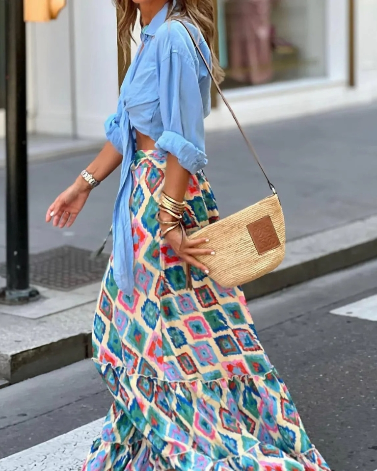 Jupe longue bohème colorée été femme
