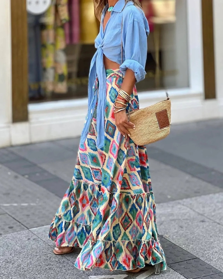 Jupe longue bohème colorée été femme