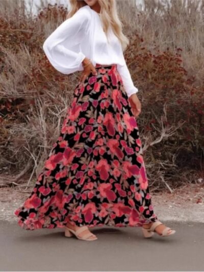 Jupe longue bohème fleurie été