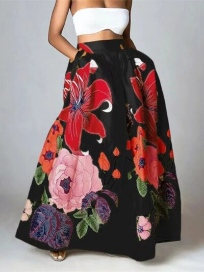 Jupe longue bohème fleurie évasée chic