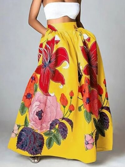 Jupe longue bohème fleurie évasée chic