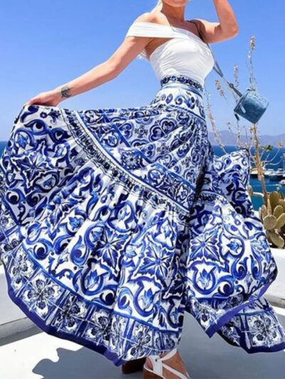 Jupe longue fleurie imprimé taille haute