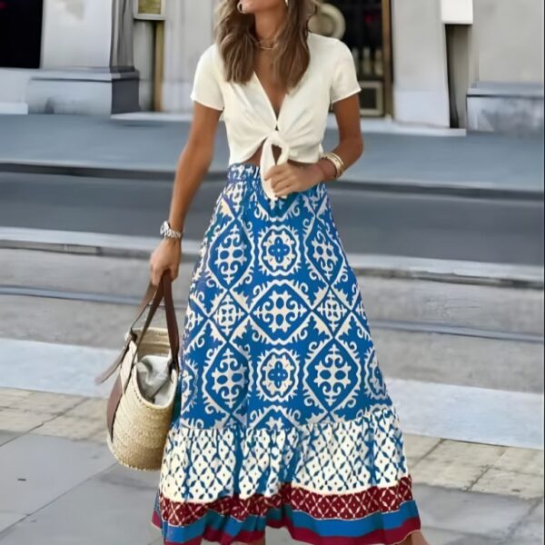 Jupe longue imprimée taille haute bohème évasée