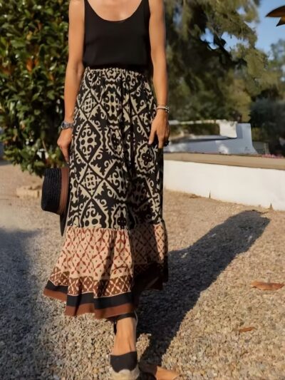 Jupe longue imprimée taille haute bohème évasée