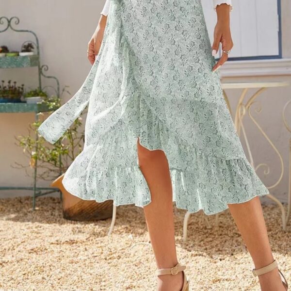 Jupe midi florale femme volants irréguliers