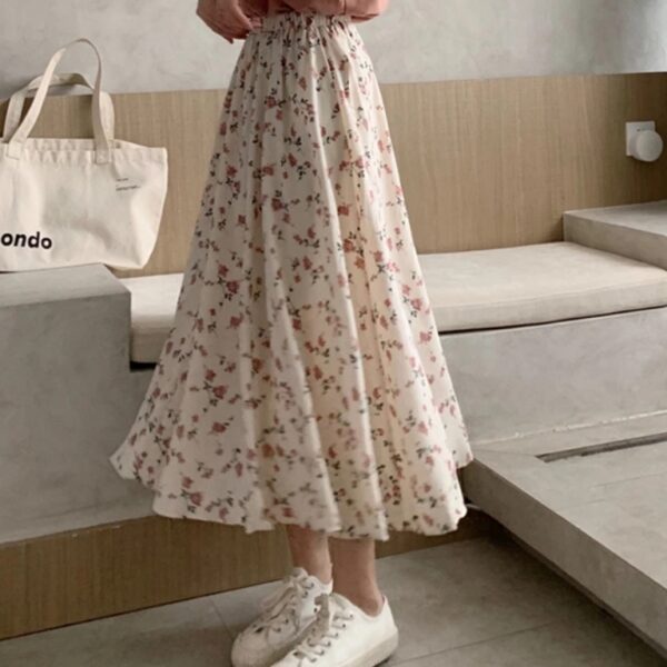 Jupe midi imprimée taille haute évasée romantique