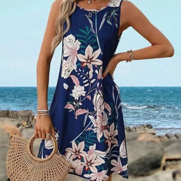 Robe été sans manches polyester décontractée