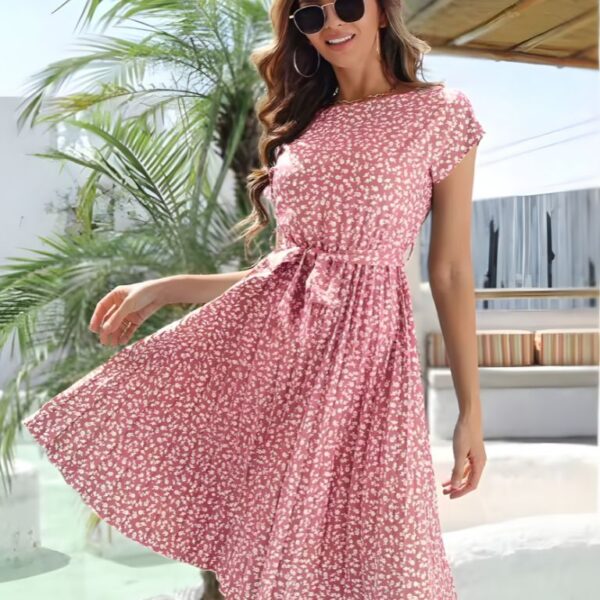 Robe mi-longue ceinturée style bohème décontracté