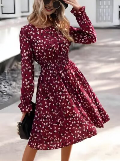 Robe midi fleurie bohème à manches longues